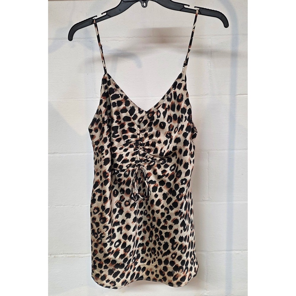 Vocal Womens Leopard Print Ruched Front Cami Top Brown Black XL Y2K Style